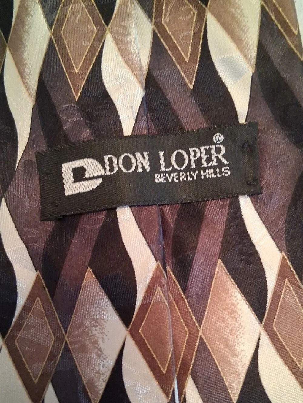 Don Loper Men's Geometric Brown & Cream Tie. Italian Silk. Office Business,